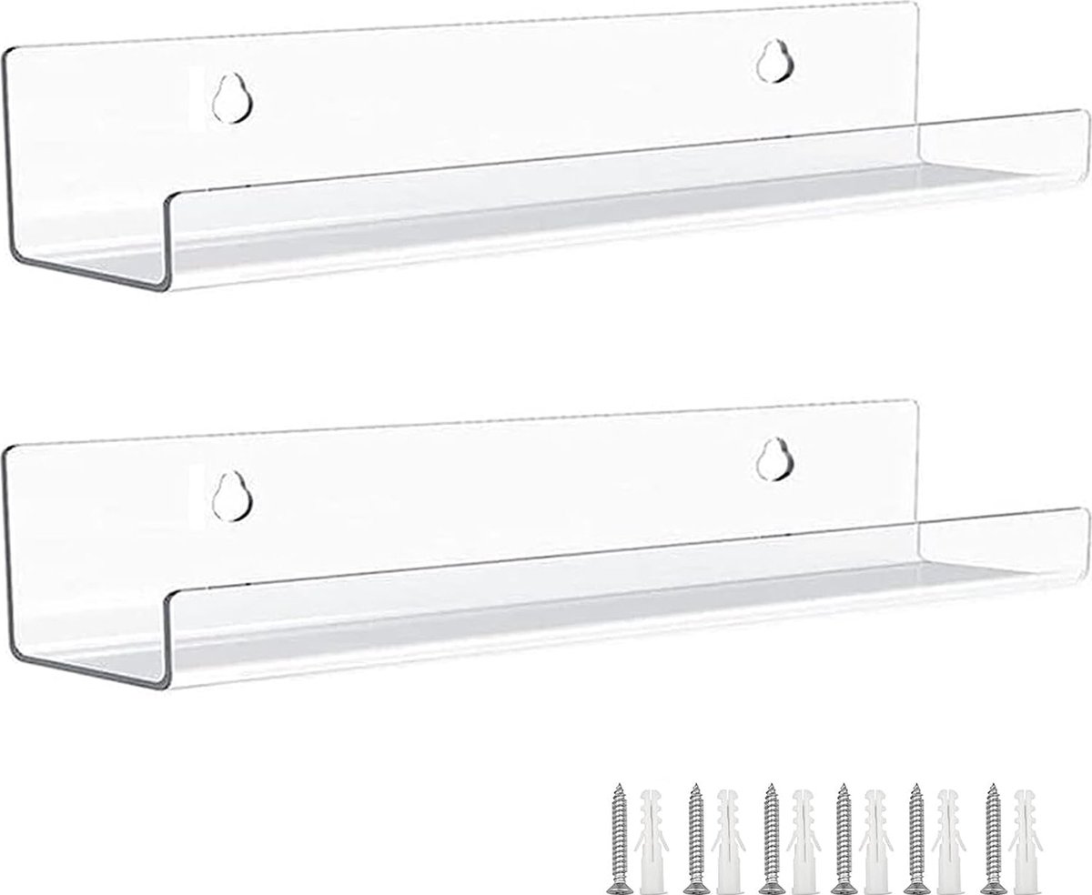 Set van 2 badkamerplanken zonder boren, wandplank badkamerplanken, badkamerplank doucheplank zonder boren, acryl wandplank zonder sporenlijm en schroeven voor badkamer (wit)