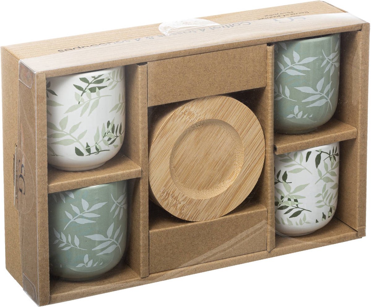 Secret de Gourmet Keramische Mok Set - 4 stuks, Wit-Groen, 130 mL