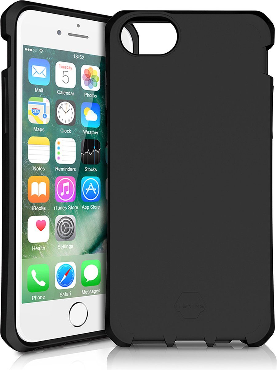 ITSkins Hoesje geschikt voor Apple iPhone SE (2020) Telefoonhoesje Flexibel TPU | ITSkins SpectrumSolid Backcover Shockproof | Schokbestendig iPhone SE (2020) Telefoonhoesje | Anti Shock Proof - Plain Black | Zwart