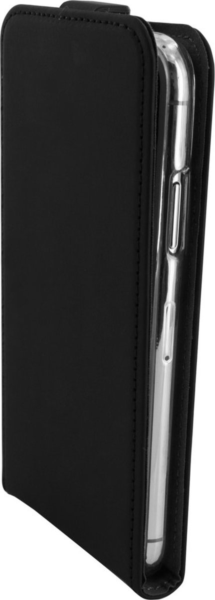 Mobiparts Telefoonhoesje geschikt voor Apple iPhone XS Hoesje | Mobiparts Premium Flipcase | Pasjeshouder voor 1 Pasje | Telefoonhoesje voor Pinpas / OV Kaart / Rijbewijs - Zwart