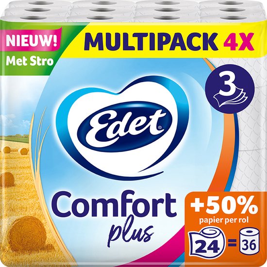 Edet Comfort Plus Papier toilette avec paille - 3 épaisseurs - 24 rouleaux