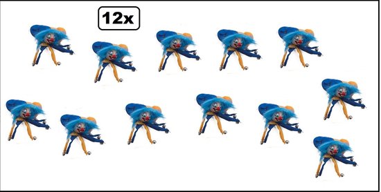 12x Broche funny clown blauw/geel - Thema feest festival evenement verjaardag carnaval evenement uitdeel