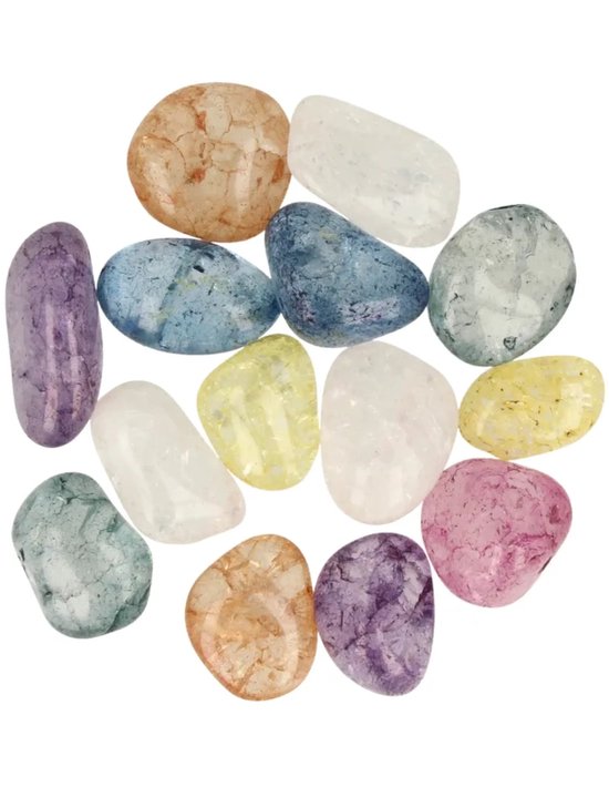 Bergkristal crackle mix 250 gr. trommelstenen (gekleurd) (mt3)