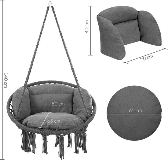 Detex Hangstoel 2 Kussens - Belastbaar tot 150kg Ø 60 cm - Antraciet
