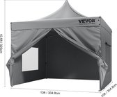 Vevor Partytent waterdicht - Paviljoen - luifel tent met zijwanden - luxe tuintent - easy up - stevige party tent 3 x 3 m - kwalitatief - zilvergrijs