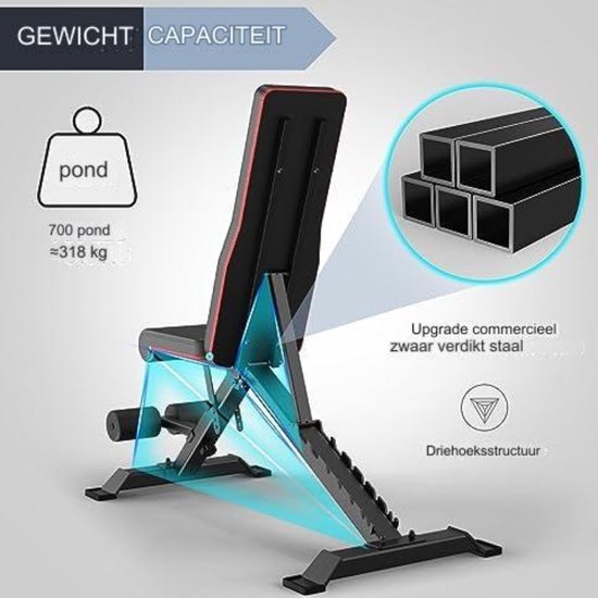 GOPLUS Inklapbare Halterbank – 10-standig Verstelbare Rugleuning, 3-standig Verstelbare Zitting – Belastbaar Tot 300 Kg – Voor Kracht- En Buiktraining 4 miniatura