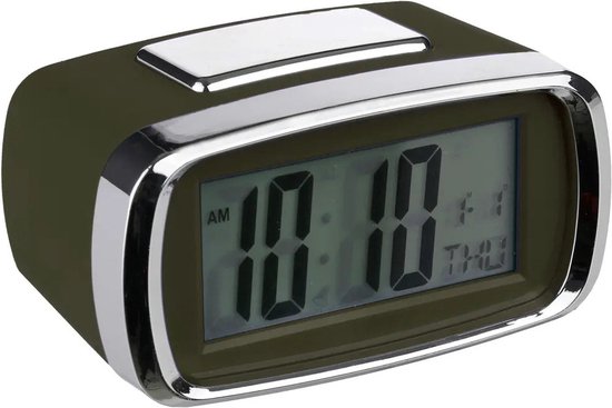 Atmosphera Horloge de table/réveil/réveil Snooze - vert/argent - plastique - 10 x 6 cm - Numérique/LED - alimentation par batterie