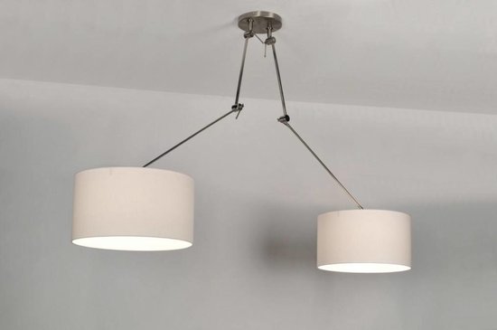 Lumidora Hanglamp 30098 - BROOKLYN - 2 Lichts - E27 - Wit - Textiel