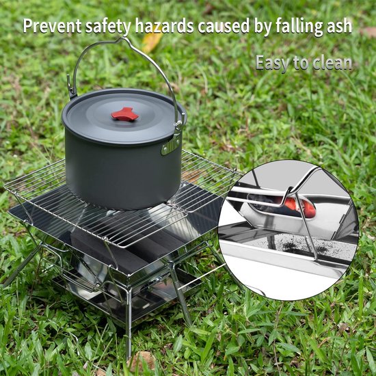 Vouwgrill, roestvrij staal, camping, houtskoolgrill, draagbare picknickgrill, opvouwbare BBQ, grill, outdoor, camping, grillset, winddicht, vouwgrill, staande grill met draagtas voor picknick, wandelen en tuin van Esbit — afbeelding 4