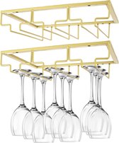 2 stuks wijnglashouders van metaal, 30 x 22,5 x 7,5 cm, hangende glazenhouder met schroeven, 3 sleuven, gouden wijnglashouder om te hangen, voor kast, keuken, huisbar