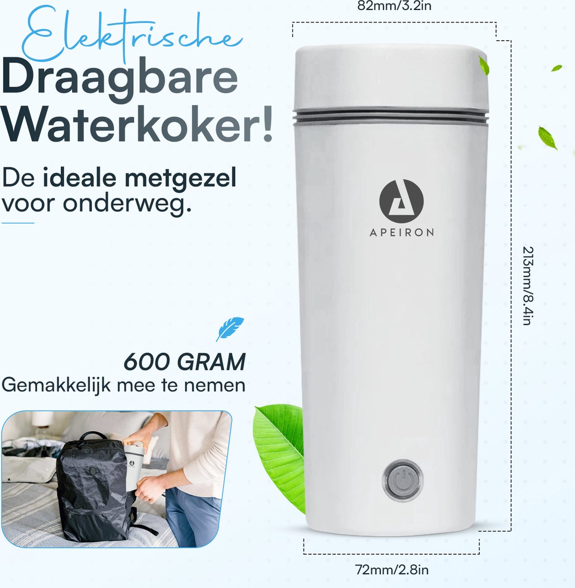 Apeiron® 3 in 1 Reis Waterkoker - 350 ML - Draagbare Mini Thermosfles - Auto & Camping - Kleine Water Koker - Geschikt Voor Babyvoeding — afbeelding 5