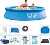 Intex Rond Opblaasbaar Easy Set Zwembad - 244 x 61 cm - Blauw - Inclusief Solarzeil - Onderhoudspakket - Zwembadfilterpomp - Filter - Solar Mat - Ladder - Voetenbad - Vloertegels