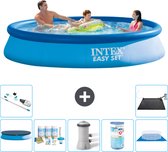 Intex Rond Opblaasbaar Easy Set Zwembad - 366 x 76 cm - Blauw - Inclusief Afdekzeil - Onderhoudspakket - Zwembadfilterpomp - Filter - Grondzeil - Stofzuiger - Solar Mat