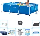 Intex Rechthoekig Frame Zwembad - 260 x 160 x 65 cm - Blauw - Inclusief Solarzeil - Onderhoudspakket - Zwembadfilterpomp - Filter - Grondzeil - Stofzuiger - Solar Mat