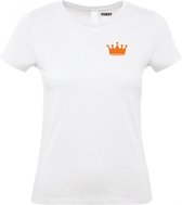 Dames t-shirt Kroontje Klein Oranje | EK 2024 Holland |Oranje Shirt| Koningsdag kleding | Wit Dames | maat S