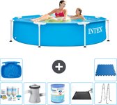 Intex Rond Frame Zwembad - 244 x 51 cm - Blauw - Inclusief Onderhoudspakket - Zwembadfilterpomp - Filter - Solar Mat - Ladder - Voetenbad - Vloertegels