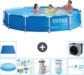 Intex Rond Frame Zwembad - 366 x 76 cm - Blauw - Inclusief Solarzeil - Onderhoudspakket - Zwembadfilterpomp - Filter - Schoonmaakset - Vloertegels - Warmtepomp