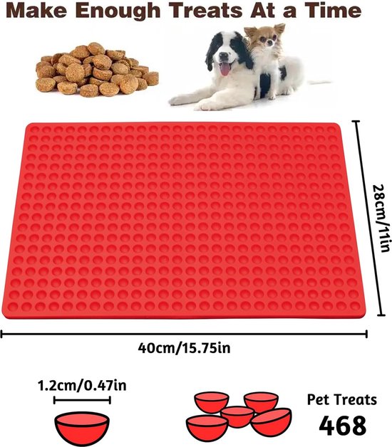 Tapis De Cuisson En Silicone 468 Trous - Moule à Biscuits Pour Chien, Rouge - Plat De Cuisson Réutilisable Pour Snacks Animaux, Antiadhésif, Passe Au Lave-vaisselle, Résiste à 230°C