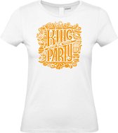 Dames t-shirt King Of The Party | Koningsdag kleding | Oranje Shirt | Wit Dames | maat XL