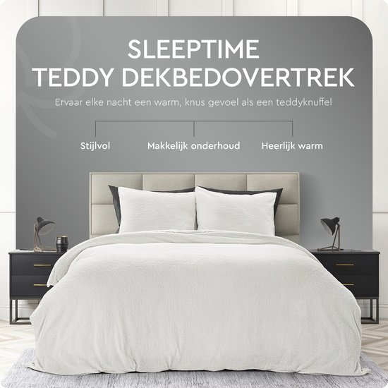 Sleeptime Teddy Dekbedovertrek - 140x200/220 + 1 kussenslopen 60x70 - Wit - Eenpersoons van Merkloos — afbeelding 2