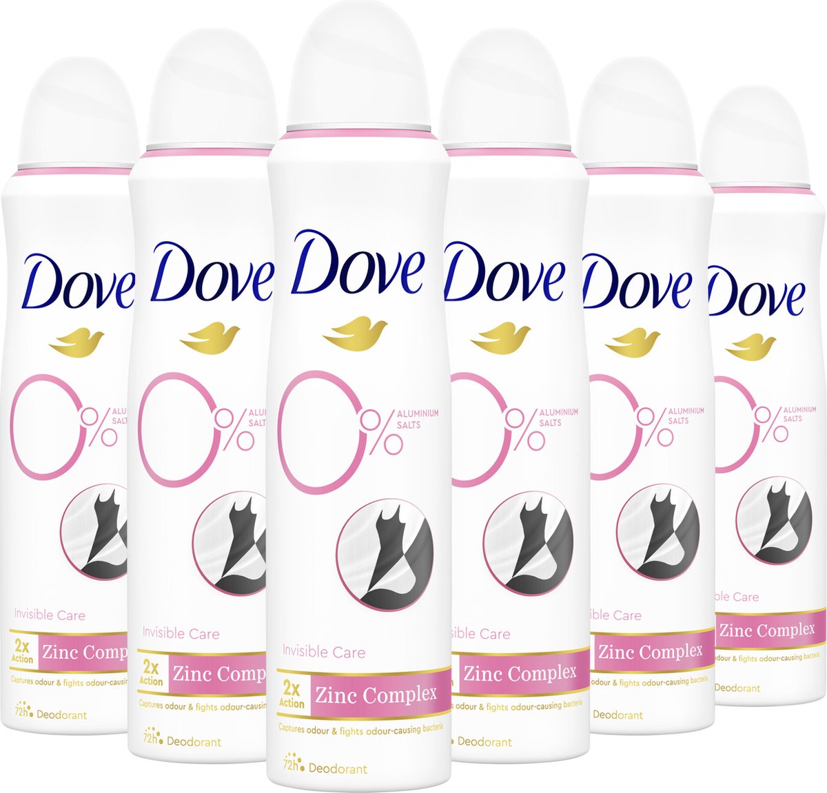 Dove 0% Aluminiumzouten Invisible Care Deodorant Spray - 6 x 150 ml - Voordeelverpakking
