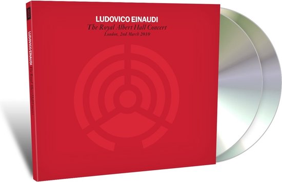 Dubbel-cd-hoes met rode voorkant, tekst 'Ludovico Einaudi The Royal Albert Hall Concert London, 2nd March 2010' en een wit cirkelvormig patroon. Twee cd's zichtbaar.