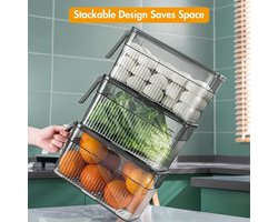 Fridge Storage Box 3 Pieces - with Lid and Handle - Fridge Fruit Vegetables Organizer - Stackable Storage Bin for Refrigerator - Kitchen BPA Free
