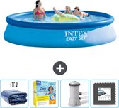 Intex Rond Opblaasbaar Easy Set Zwembad - 396 x 84 cm - Blauw - Inclusief Solarzeil - Onderhoudspakket - Zwembadfilterpomp - Vloertegels