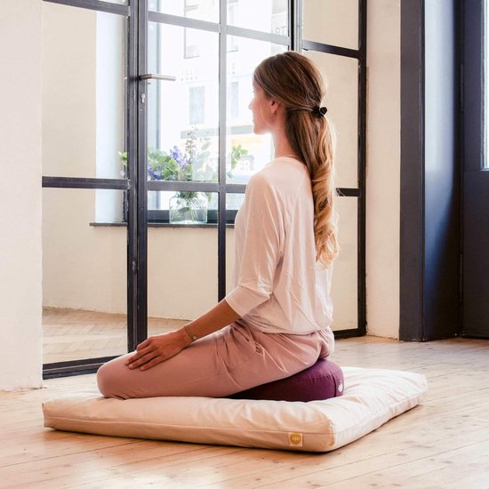 yogakussen meditatiekussen, extra laag, zithoogte 10 cm, wasbare overtrek van katoen, yoga-zitkussen met speltvulling, GOTS-gecertificeerd — afbeelding 2