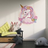 Muursticker Unicorn Met Wolk En Bloemen - 20 x 22 cm - 20 x 22 cm - baby en kinderkamer - muursticker eenhoorn unicorn baby en kinderkamer - muursticker dieren alle