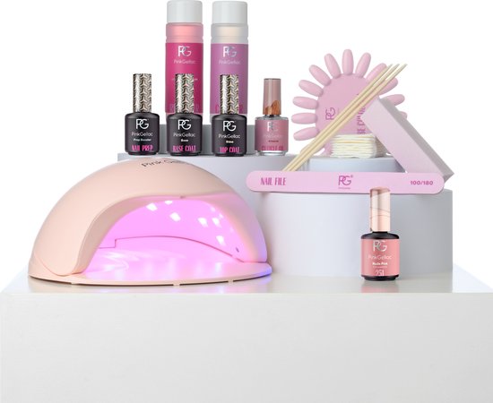 Pink Gellac Gellak Starterspakket Premium Comfort - Manicure Set voor Gel Nagellak en Gel Nagels - Gelnagels Starterspakket met 1x Roze Kleur en Nagellamp LED UV Roze