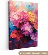 Canvas schilderij 40x60 cm - Wanddecoratie Bloemen - Verf - Abstract - Kleurrijk - Muurdecoratie woonkamer - Kamer decoratie modern - Abstracte schilderijen