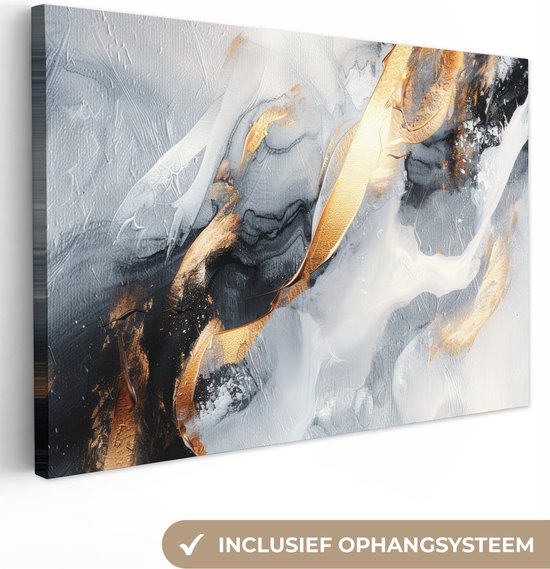 Canvas schilderij 120x80 cm - Wanddecoratie Abstract - Goud - Verf - Aesthetic - Art - Muurdecoratie woonkamer - Kamer decoratie modern - Abstracte schilderijen