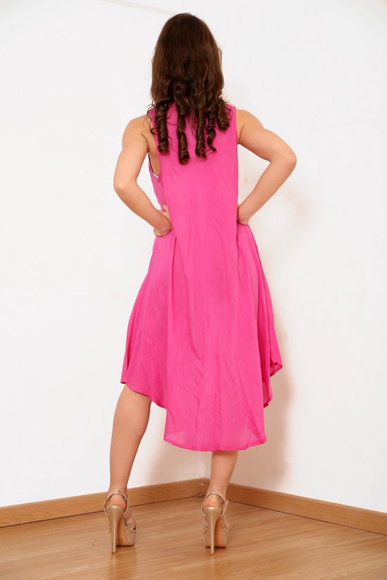 Lange dames jurk Zara gebloemd motief fuchsia roze wit rood blauw geel groen zwart mouwloos strandjurk XL/XXL - Merkloos
