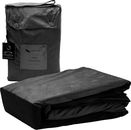 Dekbedovertrek Velvet Couture - Fluweel - Dekbedovertrek - 240x200/220 cm - Tweepersoons - Zwart - instopstrook - Fluweel Zacht - Afgewerkt met Drukknoopjes van Sleeptime Couture — afbeelding 5