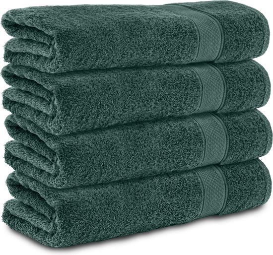 Komfortec handdoeken – Set van 4 - Badhanddoek 70x140 cm - 100% Katoen – Donkergroen