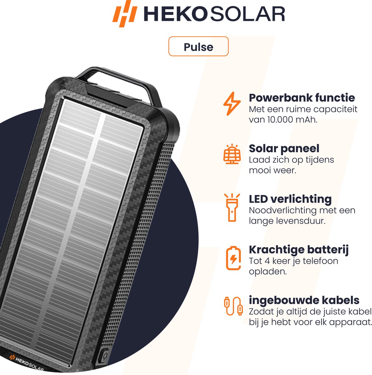 Heko Solar Pulse - Solar Powerbank - 10000mAh - Ingebouwde - afbeelding 3