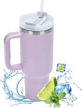 Homesell Tumbler - 40oz - 1200ML - Thermosbeker met Handvat en Rietje - Drinkfles - RVS beker - Waterfles - Travel cup - Drinkbeker to go - dubbelwandige vacuüm geïsoleerde koffiebeker - lila
