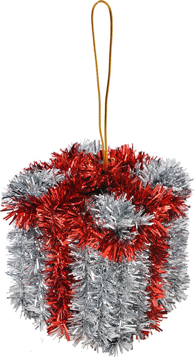 Clayre & Eef Kersthanger Cadeau 6 cm Zilverkleurig Kunststof