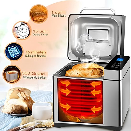 Broodmachine - Brood Machine - Multifunctioneel - 19 Programmas - 3 Bruining Niveau's - Zilver - 710W - Merkloos