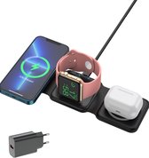 Glotail 3 in 1 Draadloze Oplader - Wireless Charger geschikt voor iPhone, Apple Watch, Airpods & Android Smartphones - Zwart