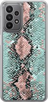 Casimoda® hoesje - Geschikt voor Samsung Galaxy A23 - Slangenprint pastel mint - 2-in-1 case - Schokbestendig - Slangenprint - Verhoogde randen - Groen, Transparant