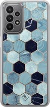 Casimoda® hoesje - Geschikt voor Samsung Galaxy A23 - Blue Cubes - 2-in-1 case - Schokbestendig - Marble design - Verhoogde randen - Blauw, Transparant