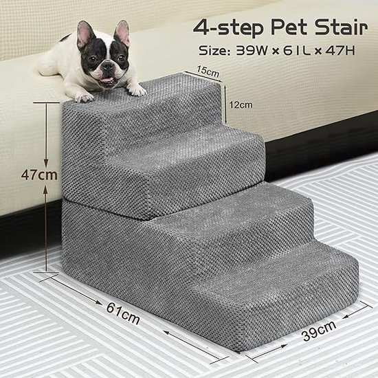 Thihome hondentrap 3 treden, 40 cm hoog sponsachtige huisdierentrap voor honden en katten, antislip huisdierenladder kattentrap met wasbare hoes voor bankbed