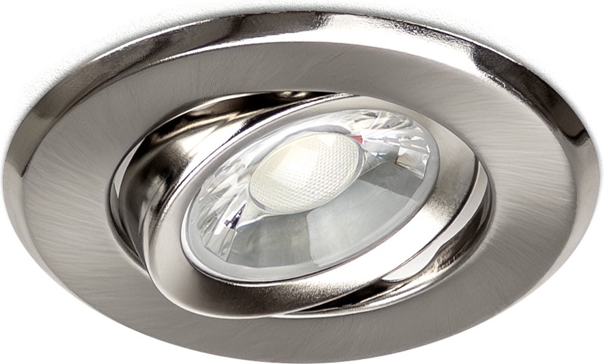 2x Inbouw GU10 LED Spot Armatuur - Zilverkleurig - Kantelbaar - Zaagmaat Ø75 mm - Aluminium - IP20 - Eenvoudige montage - Incl. GU10 Fitting