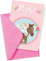 PD Party Paarden Uitnodigingskaarten 6 Stuks inclusief enveloppen - Uitnodigingskaarten Kinderfeestje - Uitnodiging Feest - Uitnodigingen Verjaardag