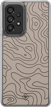 Casimoda® hoesje - Geschikt voor Samsung Galaxy A52 5G - Abstract Lines - 2-in-1 case - Schokbestendig - Geometrisch patroon - Verhoogde randen - Bruin/beige, Transparant