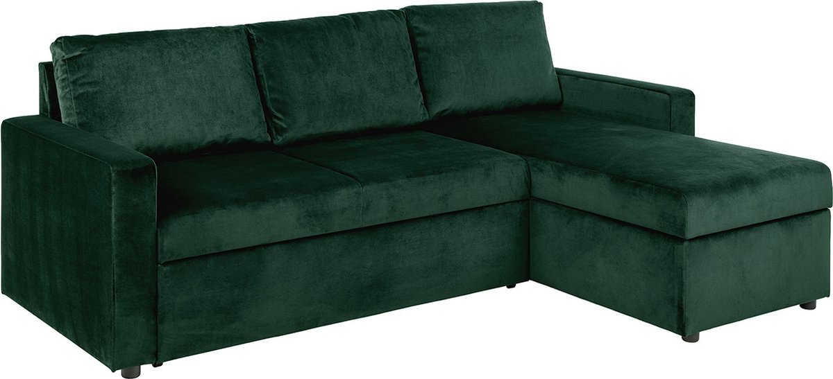 Sacramento slaapbank chaise longue omkeerbaar, verborgen opslag en uitschuifbaar bed donkergroen.