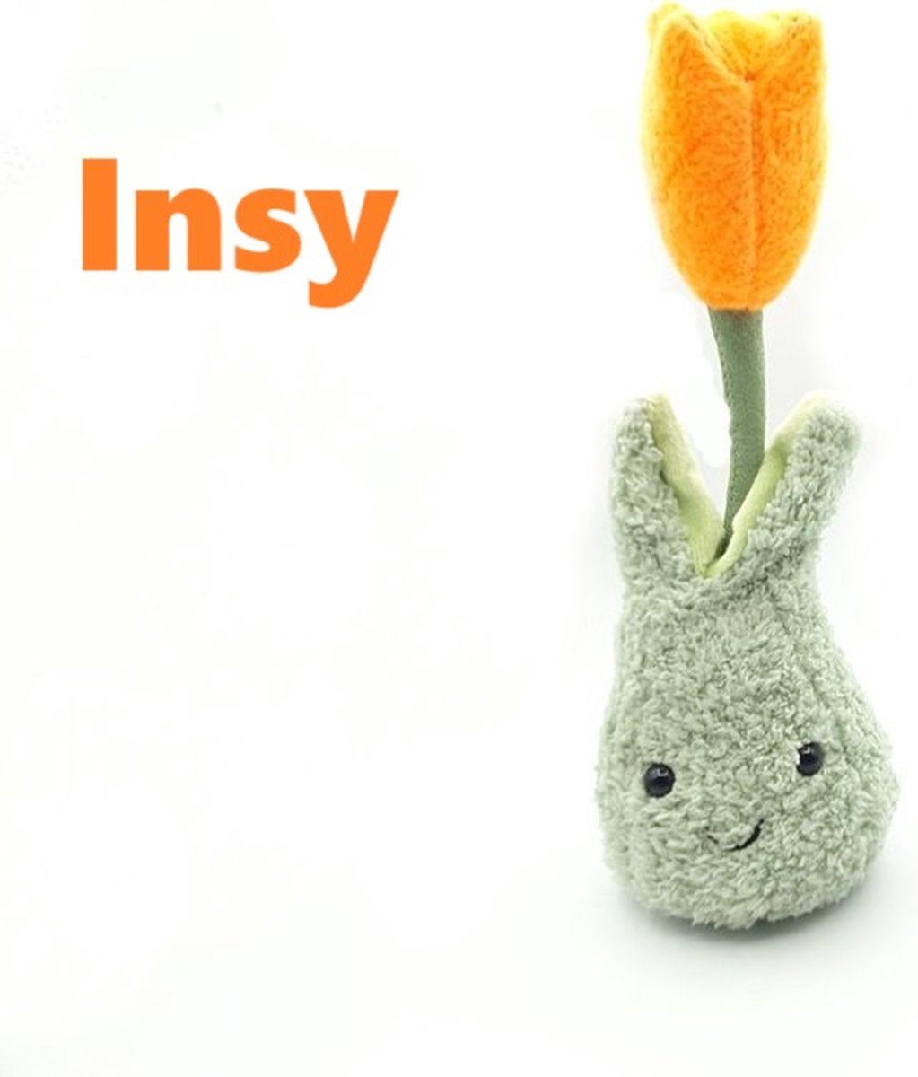 Knuffel,  Knuffel, Pluche knuffel zacht oranje tulp bloem , tulpen, tulpenvaas, speelgoed, toys, decoratie en souvenir van Nederland.