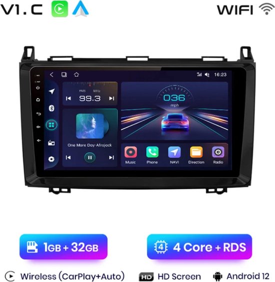 Mercedes-Benz | A B V Sprinter Klasse | W169 W245 W639 W906 Vito, Viano en VW Crafter | 2005 - 2016 | Carplay & Android auto | 2GB & 32GB | Autoradio met navigatie | Radio scherm | 2005 2006 2007 2008 2009 2010 2011 2012 2013 2014 2015 2016 | B200